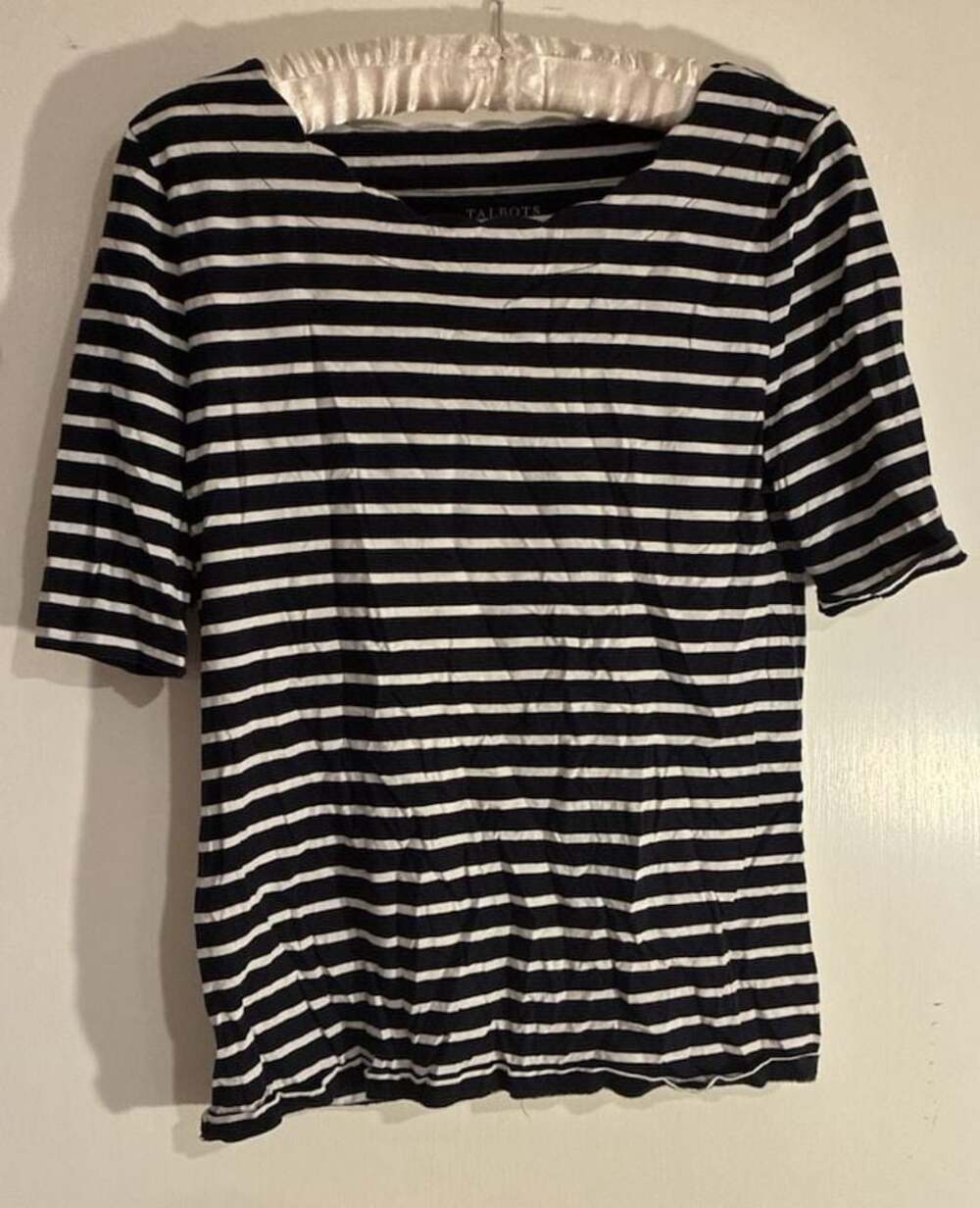 Talbots Women's Navy and White Striped Pima Cotton Tee, Size Medium